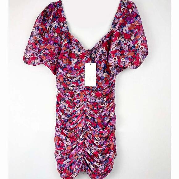 ZARA Floral Ruched Dress Size Small NWT - Picture 3 of 9